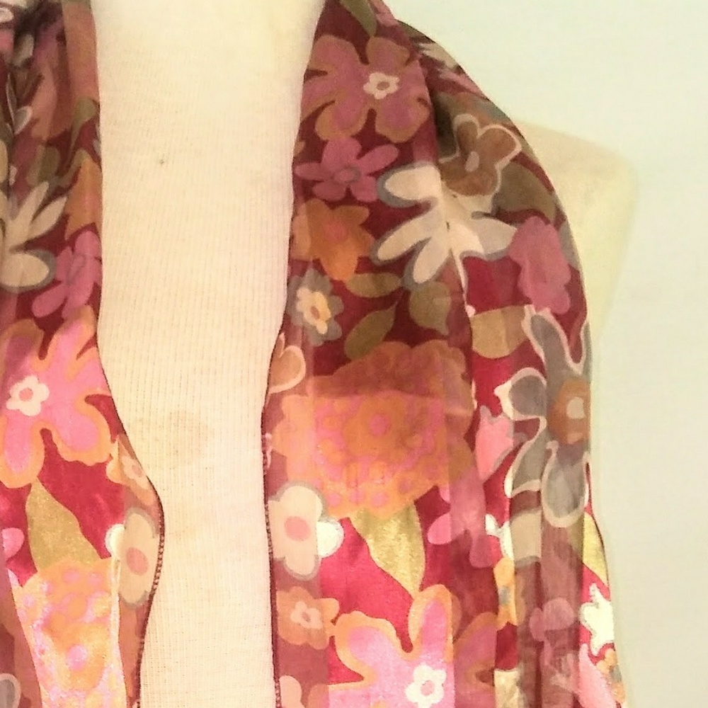 Wine & Tan Silky Floral Scarf